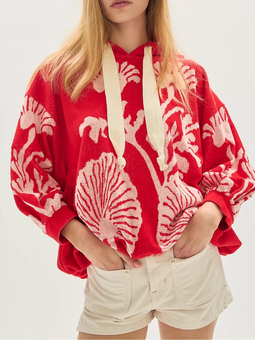 Free People Shell Baby Hoodie in Cherry Combo Red NWT